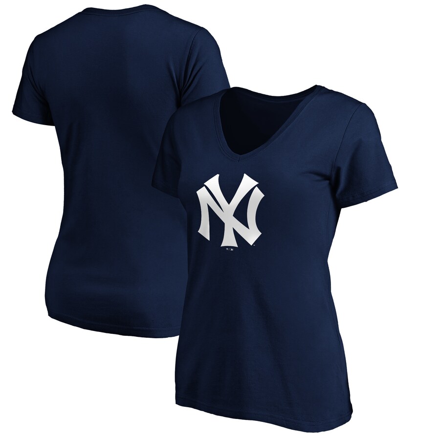 Women's New York Yankees Navy Cooperstown Collection Huntington Logo V-Neck T-Shirt