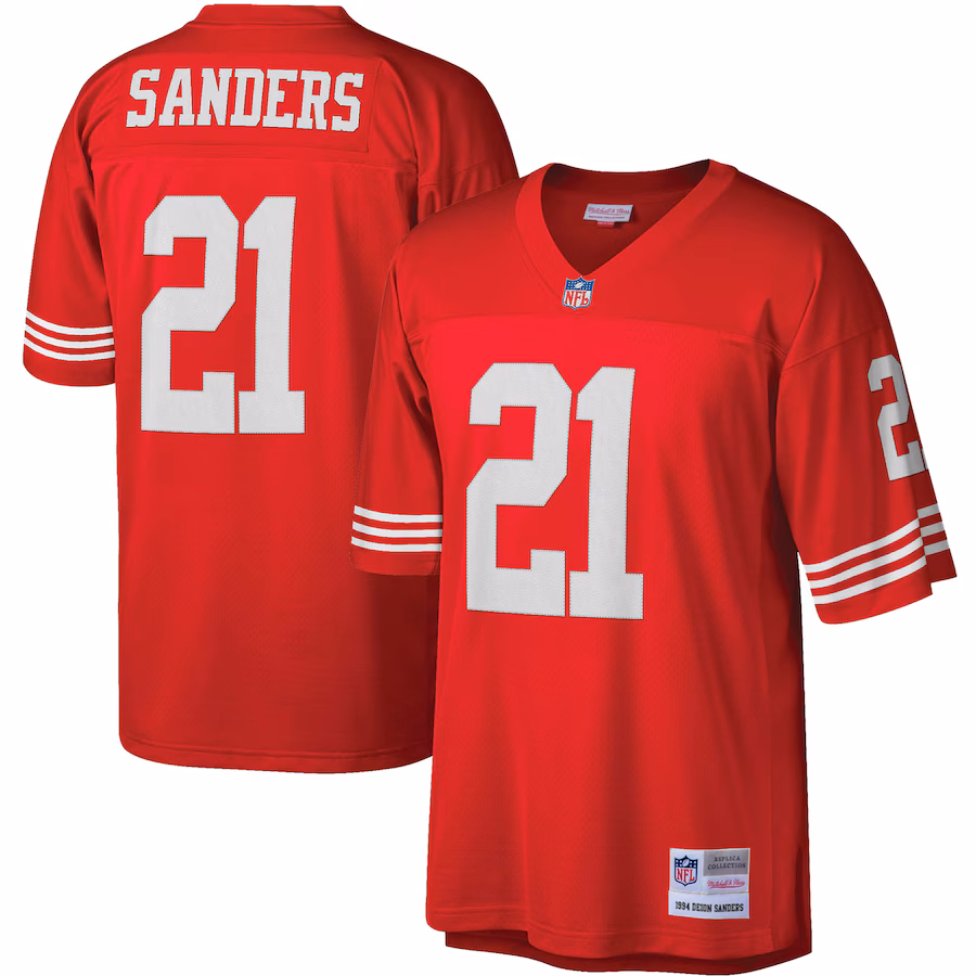 Men's San Francisco 49ers Deion Sanders Mitchell & Ness Scarlet Legacy Replica Jersey