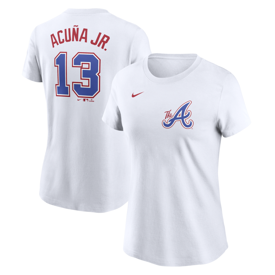 Women's Atlanta Braves Ronald Acuña Jr. Nike White 2024 City Connect Fuse Name & Number T-Shirt