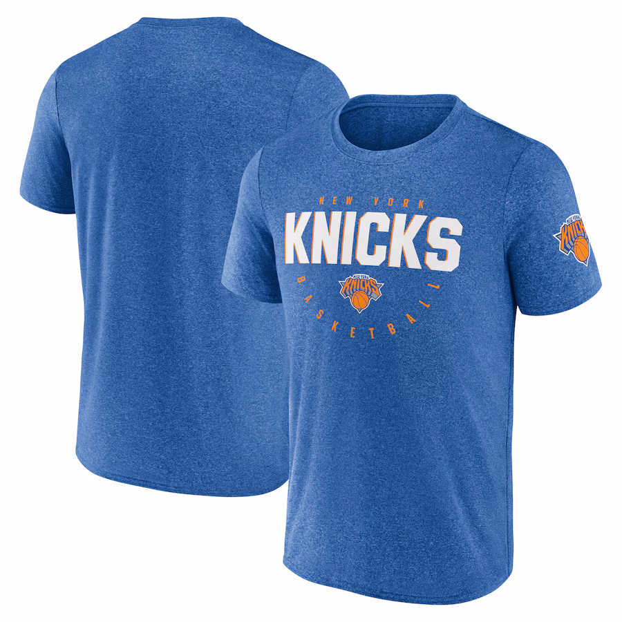 Men's New York Knicks Heather Blue Block Practice Performance T-Shirt