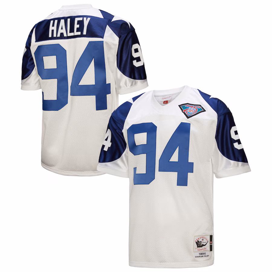 Men's Dallas Cowboys 1994 Charles Haley Mitchell & Ness White Authentic Throwback Retired Player Jersey
