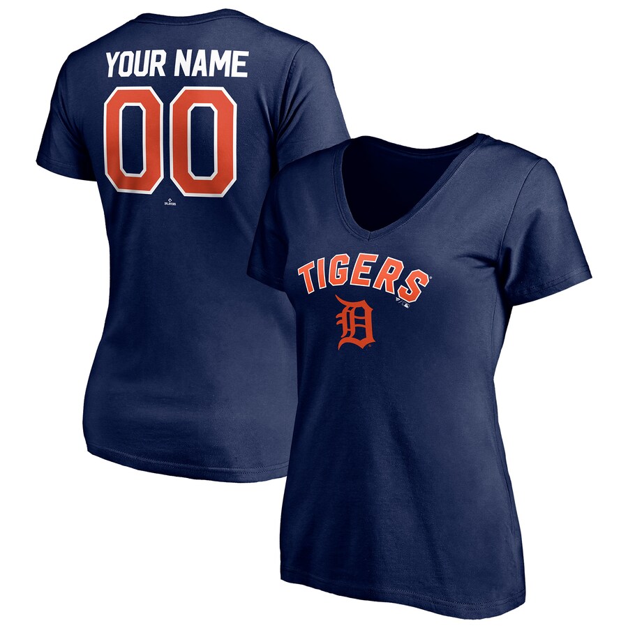 Women's Detroit Tigers Navy Personalized Winning Streak Name & Number V-Neck T-Shirt