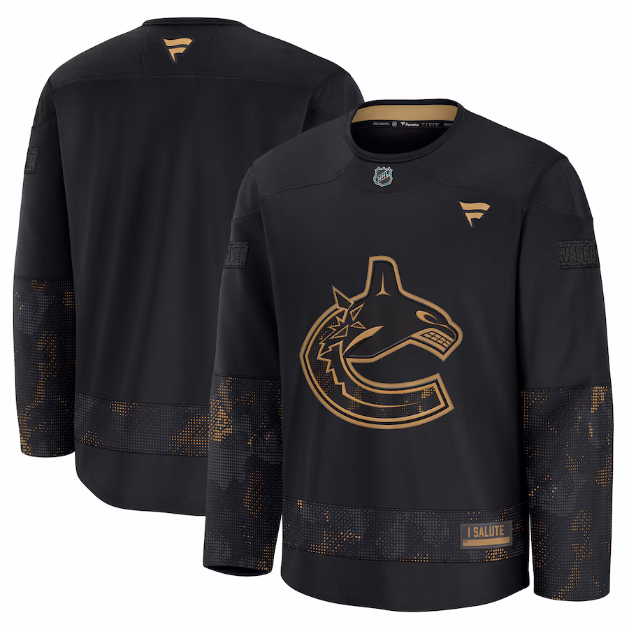 Men's Vancouver Canucks Fanatics Black 2024 Military Appreciation Practice Jersey