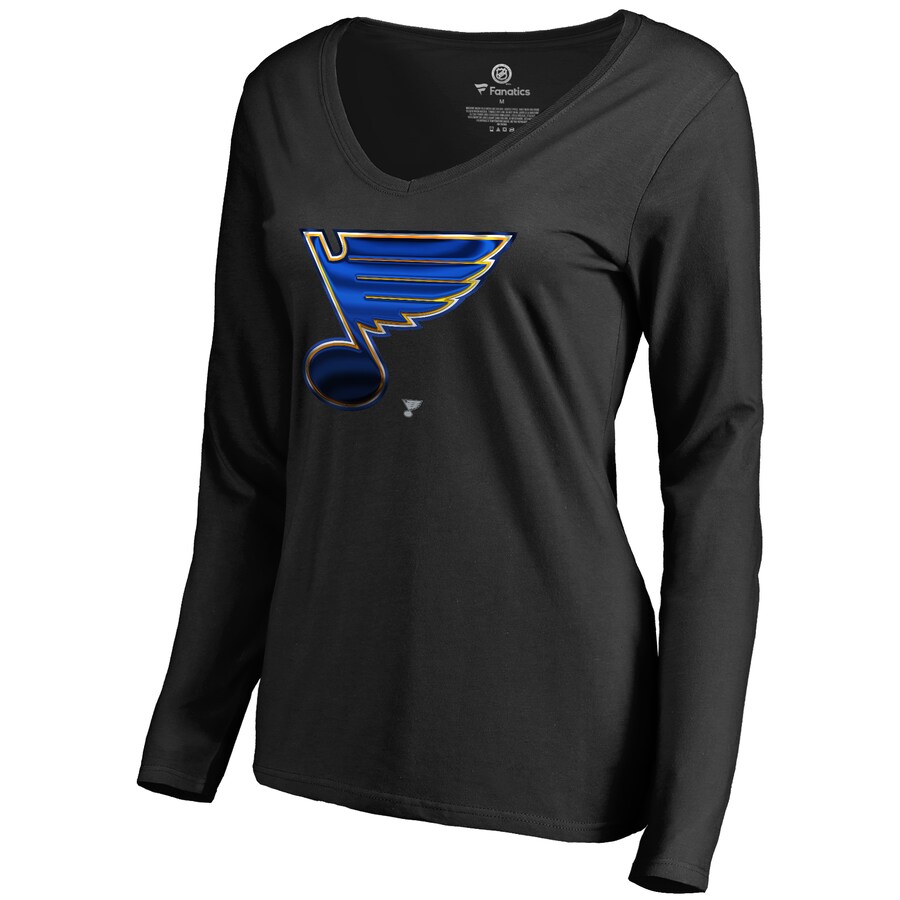 Women's St. Louis Blues Black Midnight Mascot Long Sleeve V-Neck T-Shirt