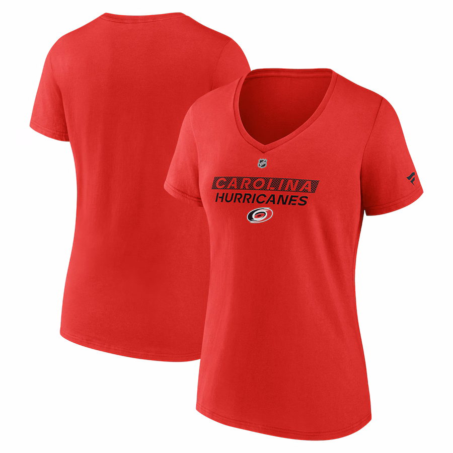 Women's Carolina Hurricanes Fanatics Red Authentic Pro Core Primary V-Neck T-Shirt