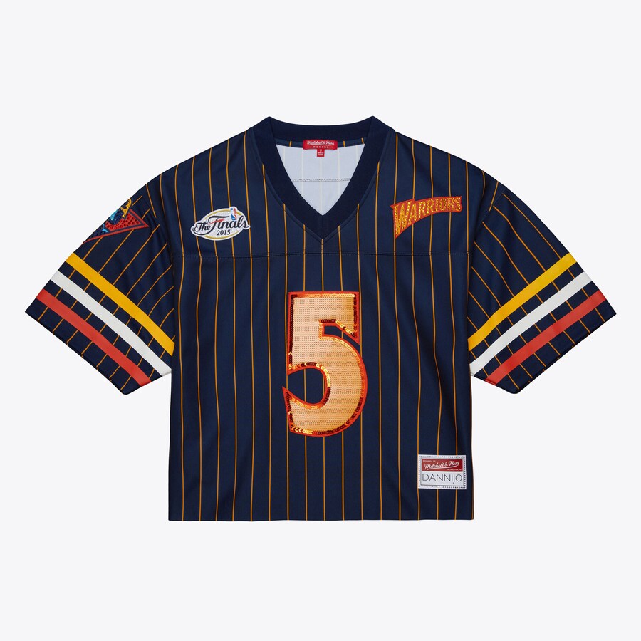 Women's Golden State Warriors Baron Davis Mitchell & Ness x DANNIJO Navy Cropped Football Fashion Jersey