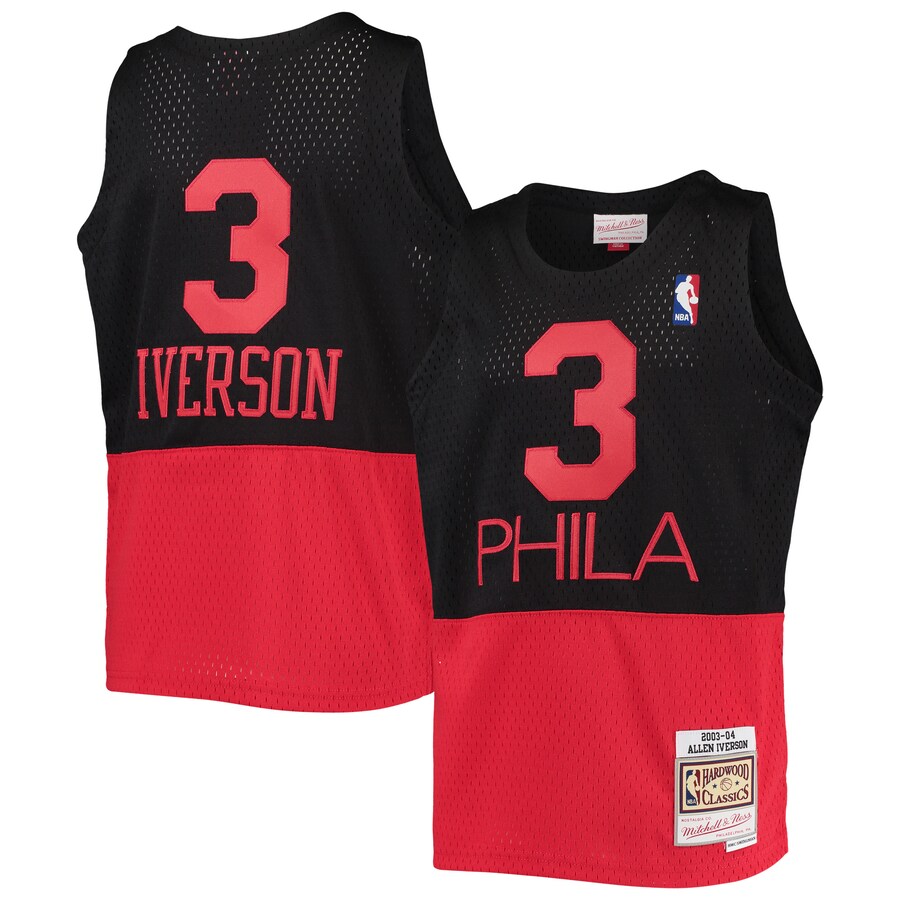 Youth Philadelphia 76ers Allen Iverson Mitchell & Ness Black 2003-04 Hardwood Classics Reload Jersey