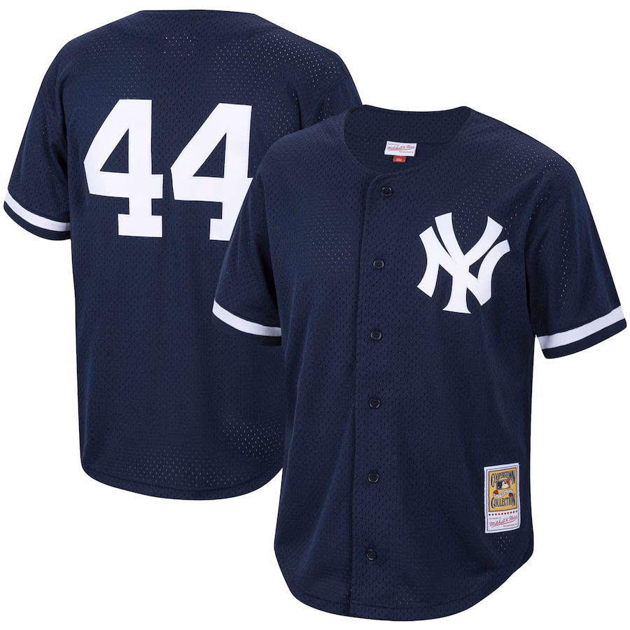 Men's New York Yankees Reggie Jackson Mitchell & Ness Navy Cooperstown Collection Mesh Batting Practice Button-Up Jersey