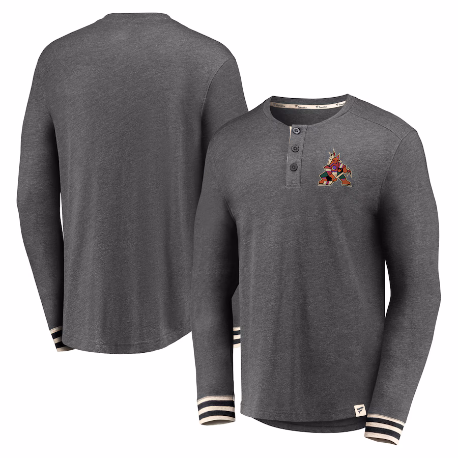 Men's Arizona Coyotes Fanatics Heathered Charcoal True Classics Henley Long Sleeve T-Shirt