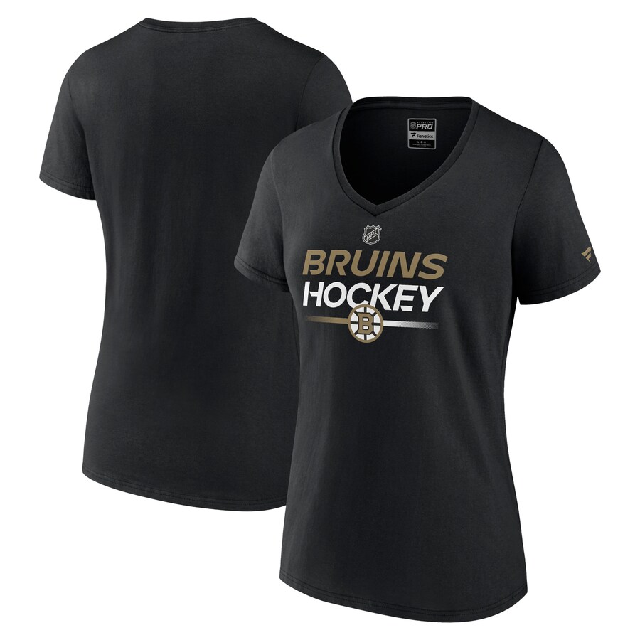 Women's Boston Bruins Fanatics Black Authentic Pro V-Neck T-Shirt
