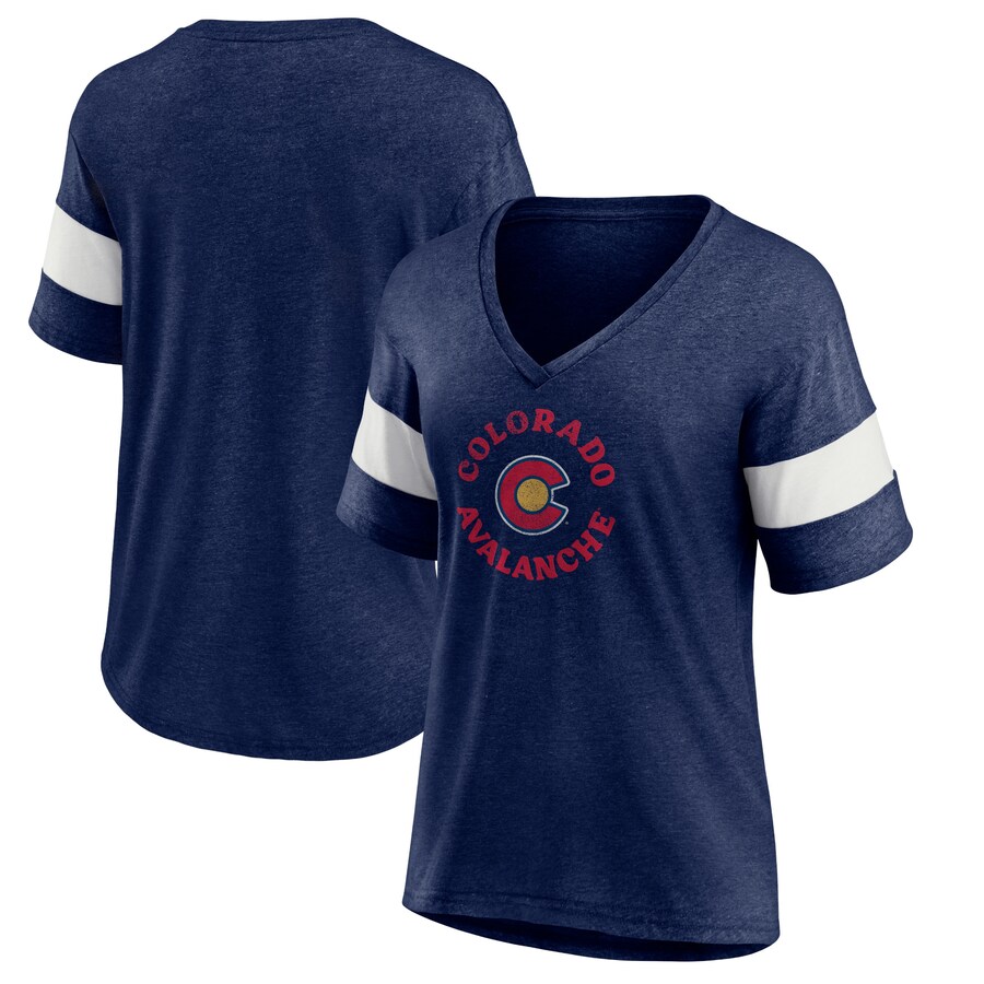 Women's Colorado Avalanche Fanatics Heather Navy Special Edition 2.0 Ring The Alarm Tri-Blend V-Neck T-Shirt