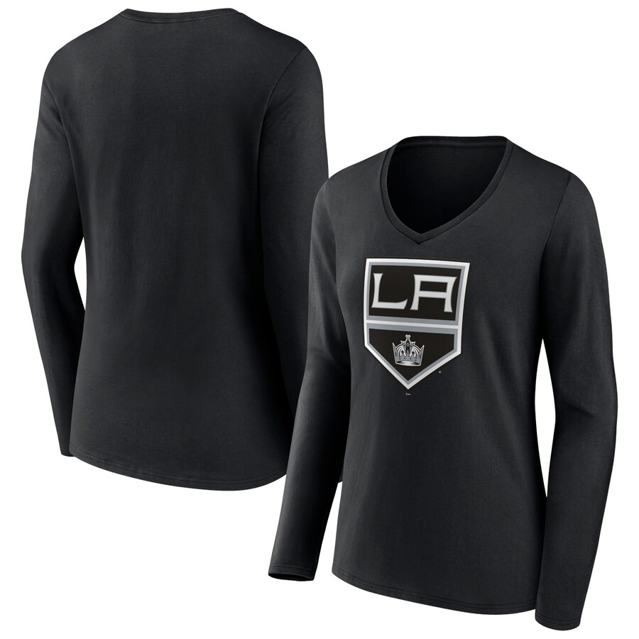 Women's Los Angeles Kings Black Team Logo Long Sleeve V-Neck T-Shirt