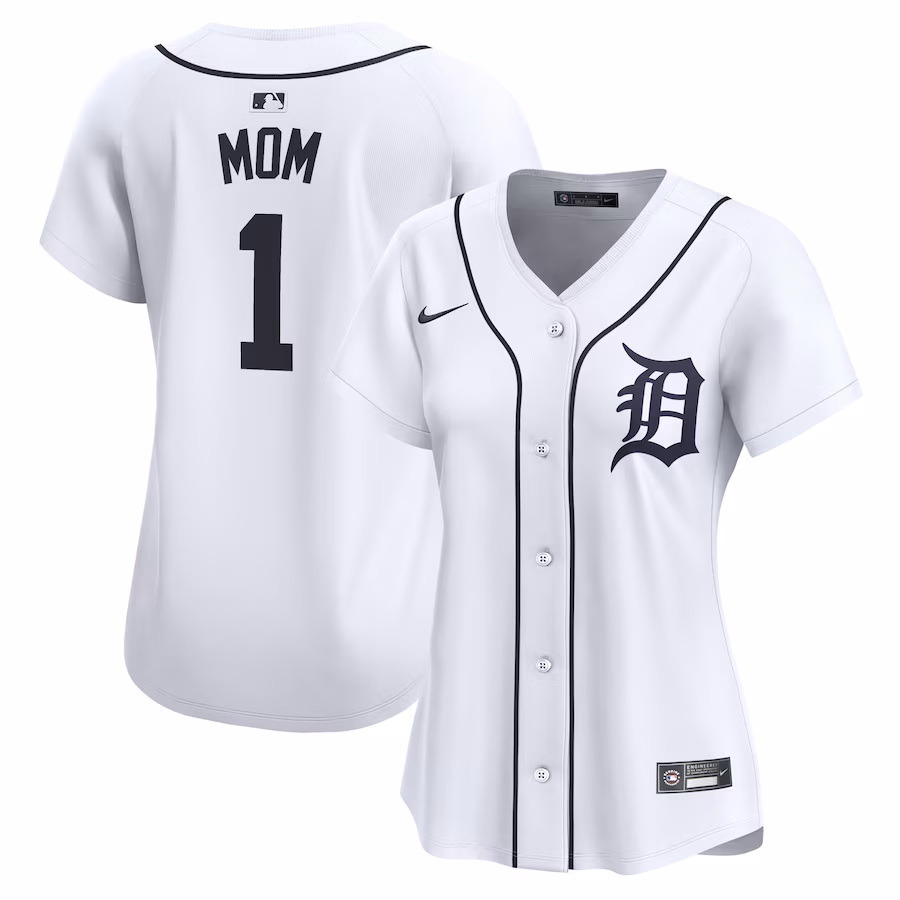 Women's Detroit Tigers Nike White #1 Mom Home Limited Jersey