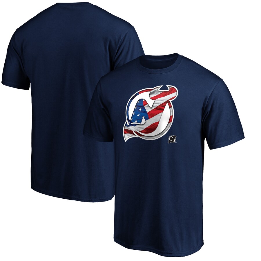 Men's New Jersey Devils Navy Banner Wave Logo T-Shirt