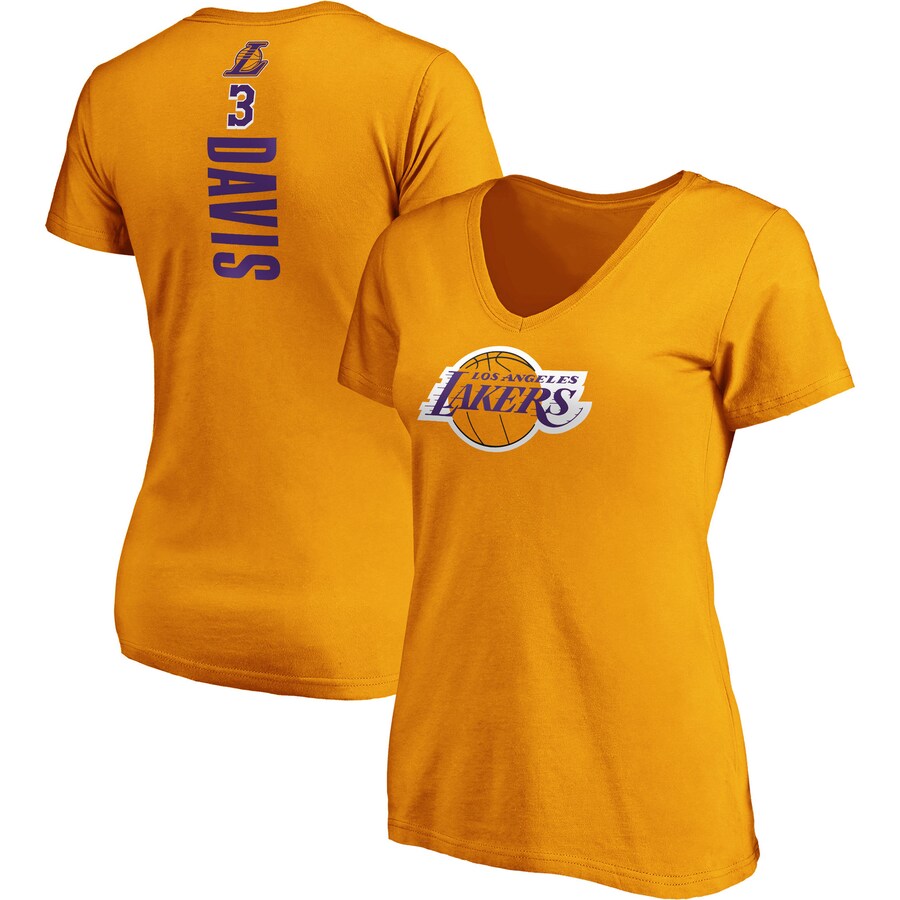 Women's Los Angeles Lakers Anthony Davis Fanatics Gold Team Playmaker Name & Number V-Neck T-Shirt