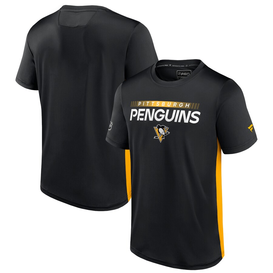 Men's Pittsburgh Penguins Fanatics Black/Gold Authentic Pro Rink Tech T-Shirt