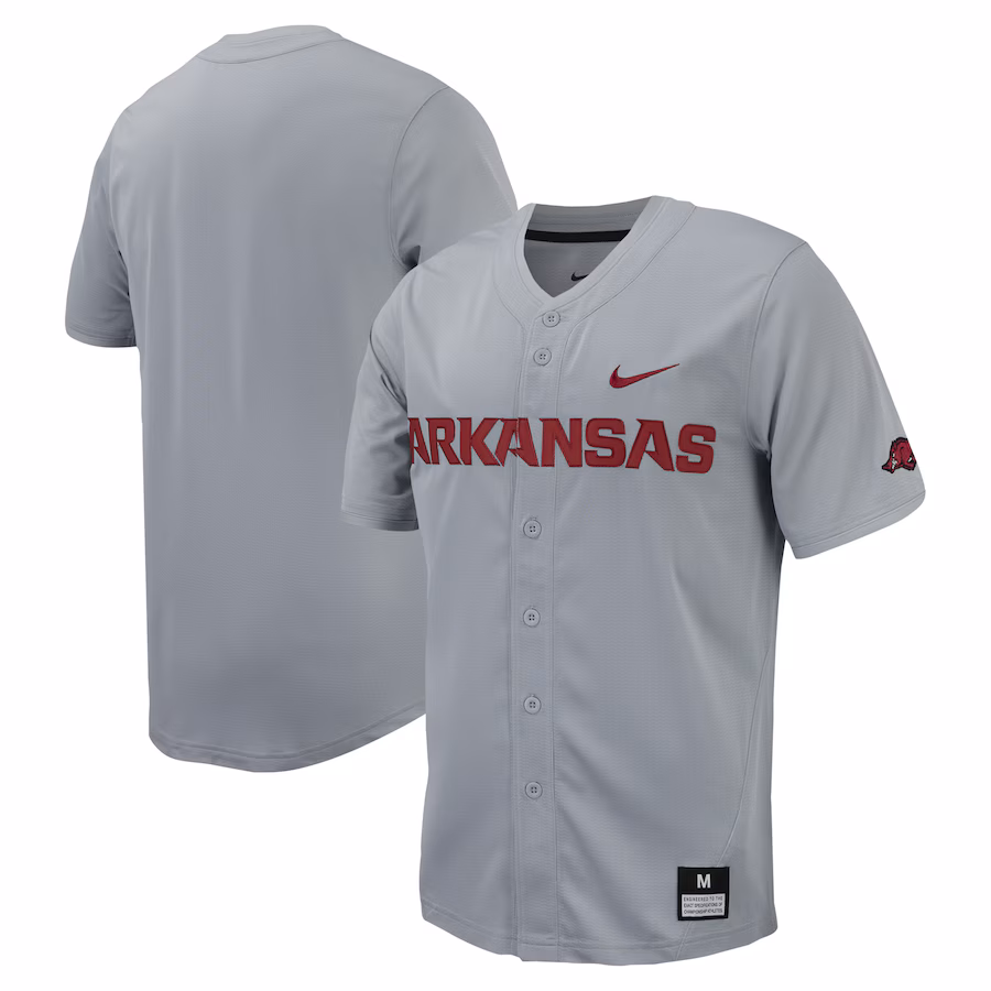Arkansas Razorbacks Nike Replica Full-Button Baseball Jersey - Gray