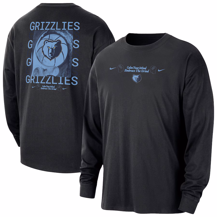 Men's Memphis Grizzlies Nike Black Courtside Oversized Long Sleeve T-Shirt