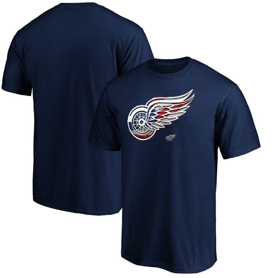 Men's Detroit Red Wings Navy Banner Wave Logo T-Shirt
