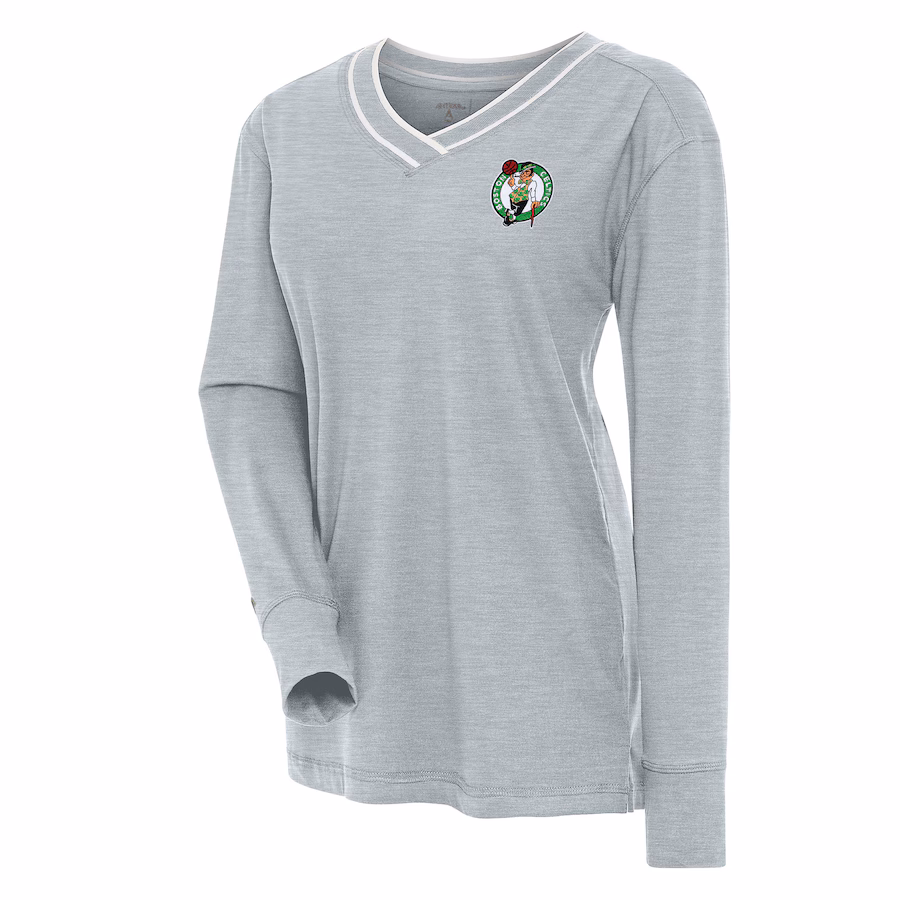 Women's Boston Celtics Antigua Heather Gray Symbolic Long Sleeve V-Neck Top