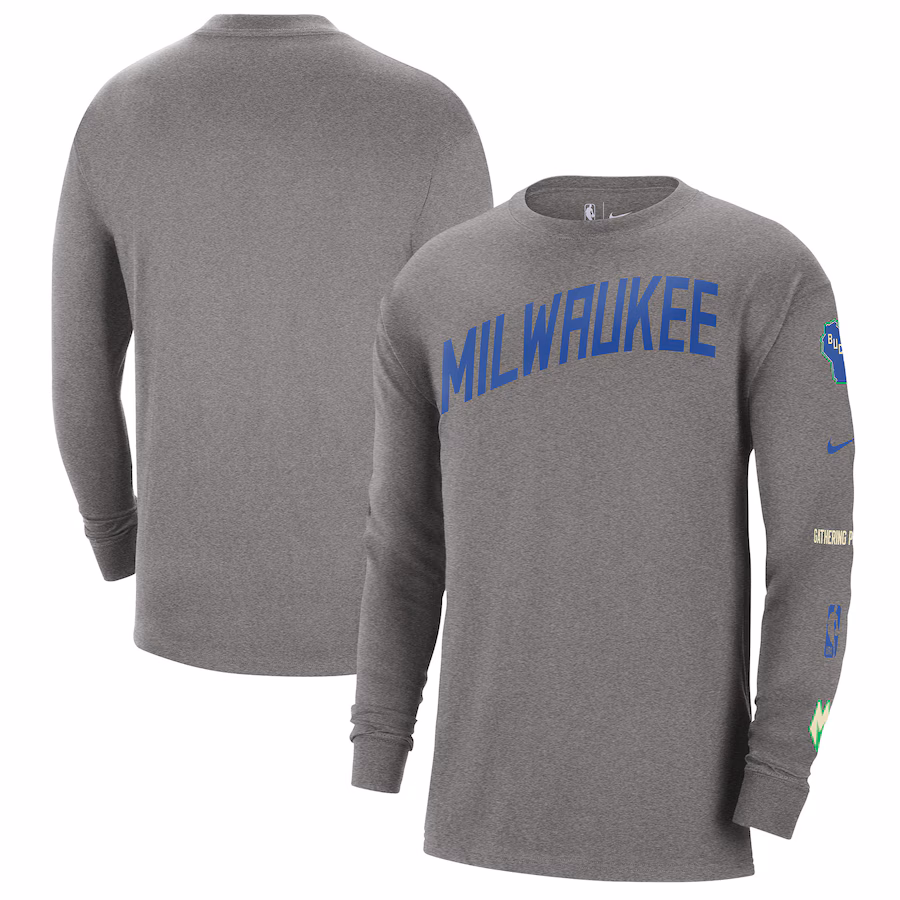 Men's Milwaukee Bucks Nike Charcoal 2023/24 City Edition Max90 Expressive Long Sleeve T-Shirt