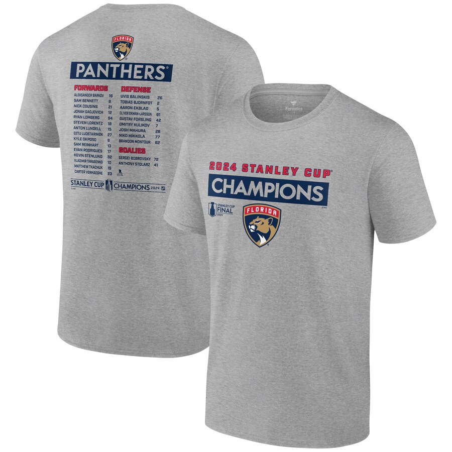 Men's Florida Panthers Fanatics Steel 2024 Stanley Cup Champions Roster T-Shirt