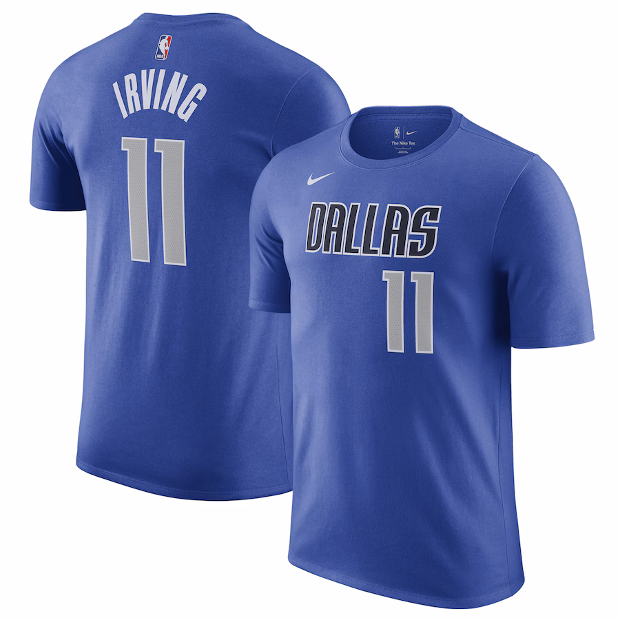 Men's Dallas Mavericks Kyrie Irving Nike Blue Icon Name & Number T-Shirt