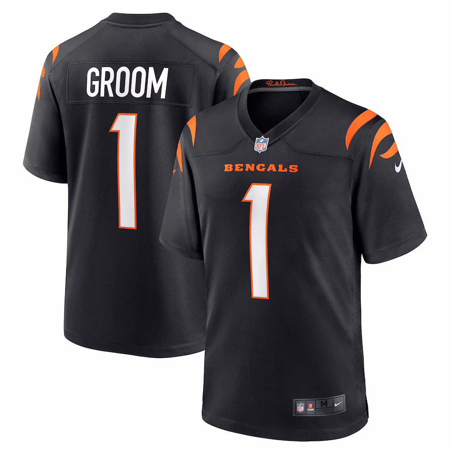 Men's Cincinnati Bengals Number 1 Groom Nike Black Game Jersey