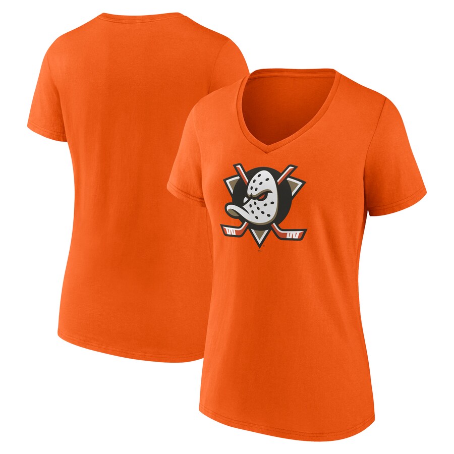 Women's Anaheim Ducks Fanatics Orange Primary Logo V-Neck T-Shirt