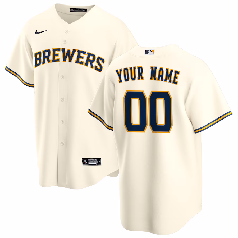 Men's Milwaukee Brewers Nike Cream Home Replica Custom Jersey