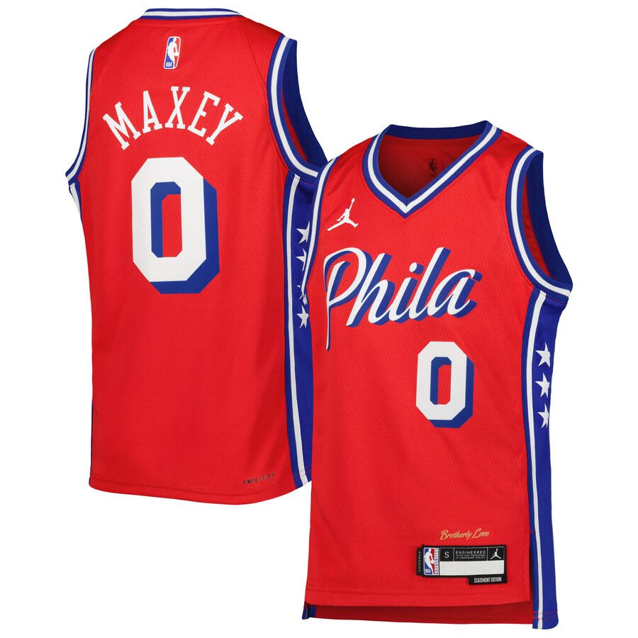 Youth Philadelphia 76ers Tyrese Maxey Jordan Brand Red Swingman Jersey - Statement Edition