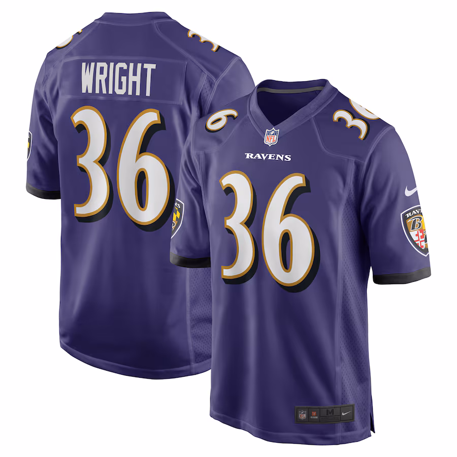 Men's Baltimore Ravens Owen Wright Nike Purple Team Game Jersey