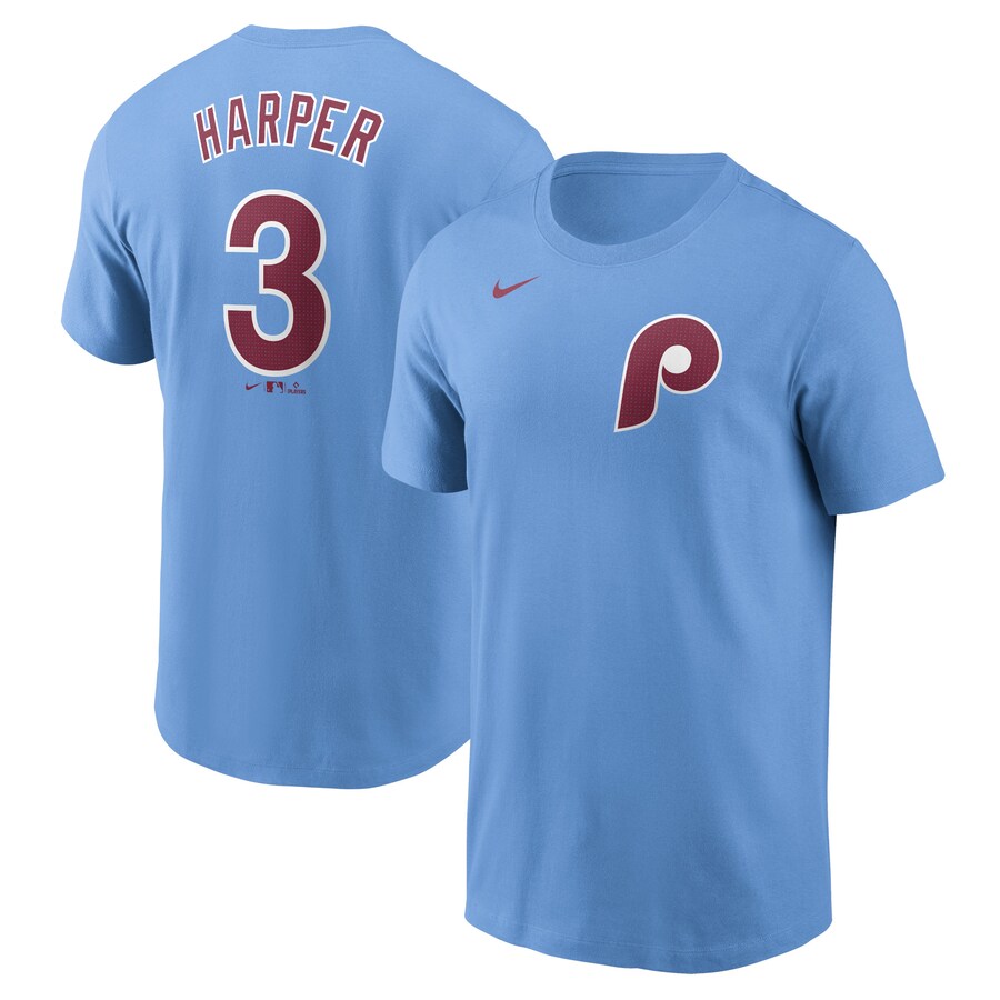 Men's Philadelphia Phillies Bryce Harper Nike Light Blue Fuse Name & Number T-Shirt