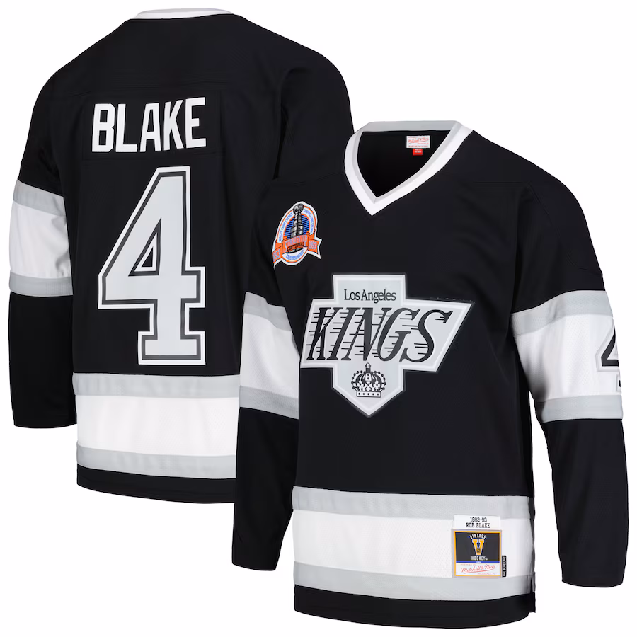 Men's Los Angeles Kings Rob Blake Mitchell & Ness Black 1992/93 Blue Line Player Jersey
