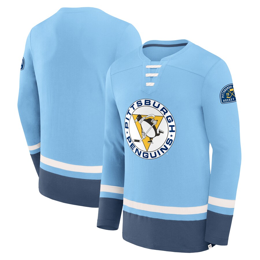 Men's Pittsburgh Penguins Fanatics Light Blue Vintage High Point Long Sleeve T-Shirt