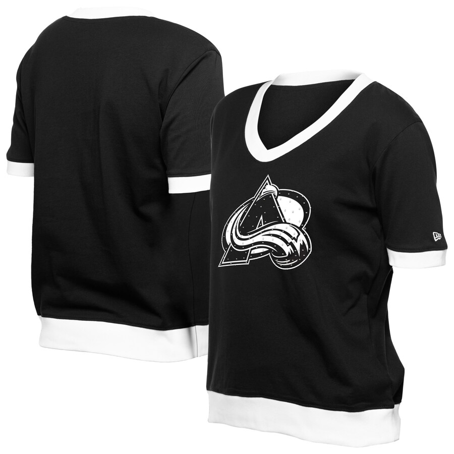 Women's Colorado Avalanche New Era Black Game Day Rhinestuds T-Shirt