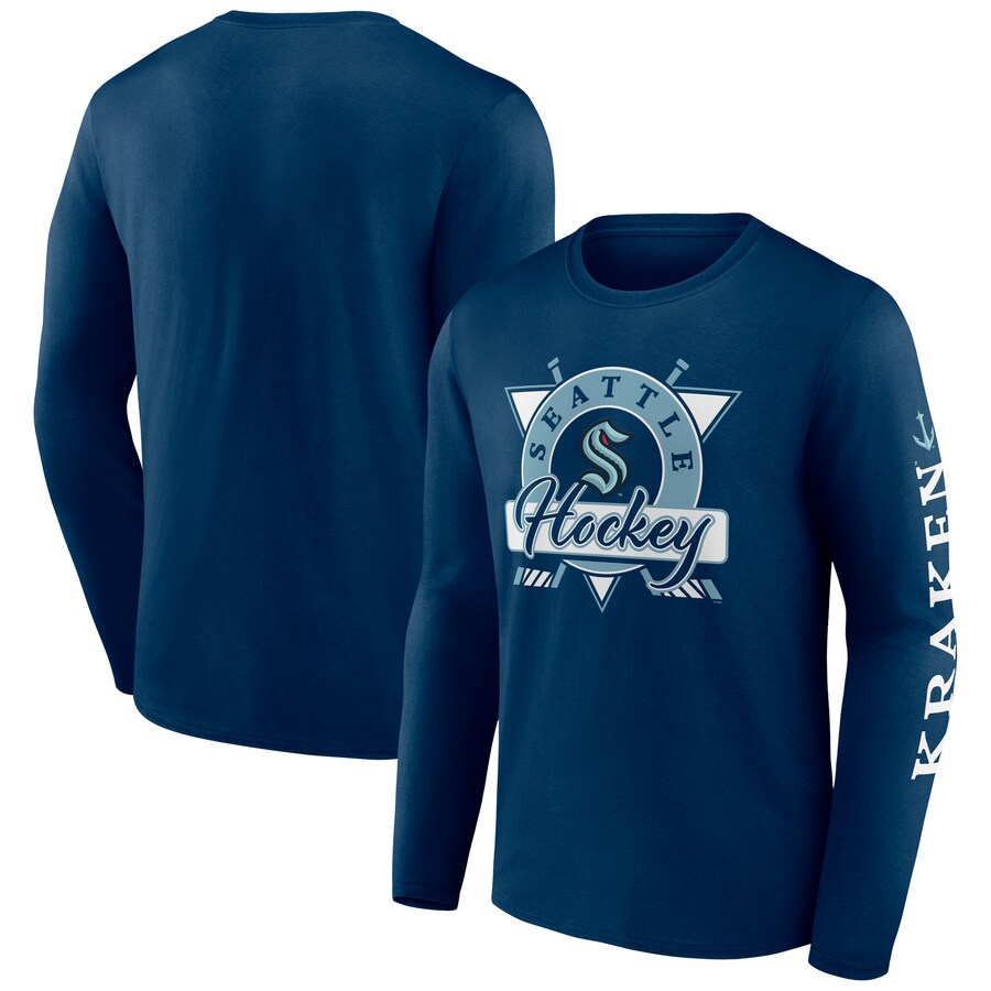 Men's Seattle Kraken Fanatics Deep Sea Blue Rinkside Long Sleeve T-Shirt
