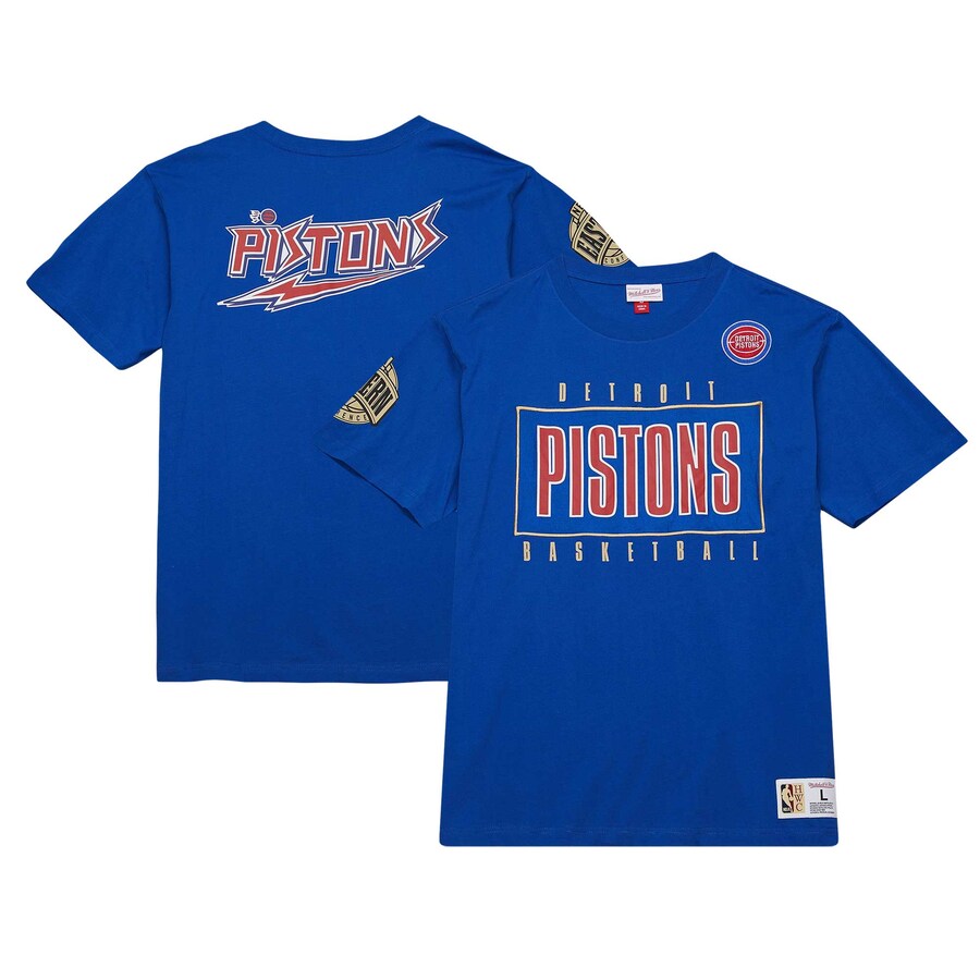 Men's Detroit Pistons Mitchell & Ness Blue Hardwood Classics Team OG 2.0 Premium Vintage Logo T-Shirt