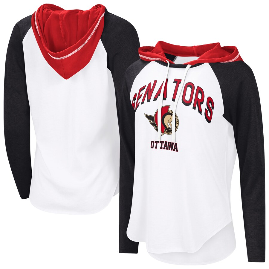 Women's Ottawa Senators G-III 4Her by Carl Banks White VIP Raglan Long Sleeve Hoodie T-Shirt