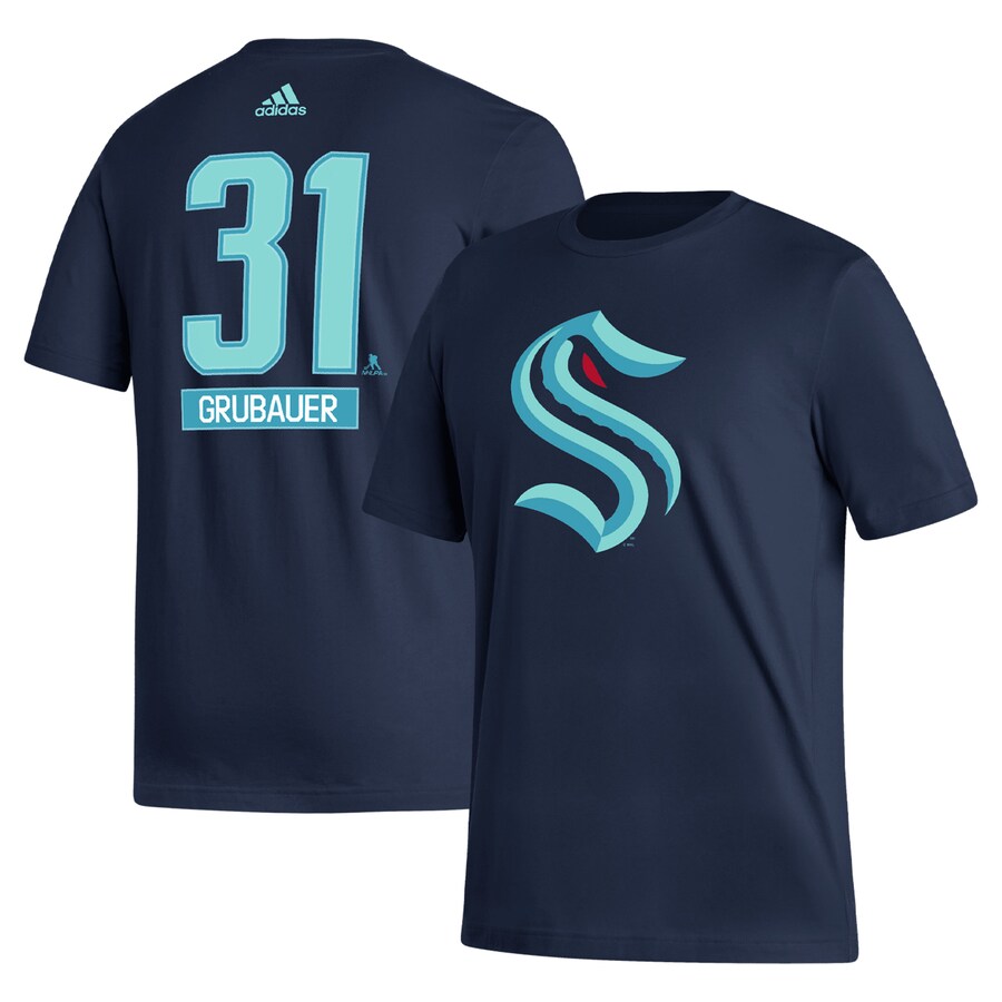 Men's Seattle Kraken Philipp Grubauer adidas Navy Fresh Name & Number T-Shirt