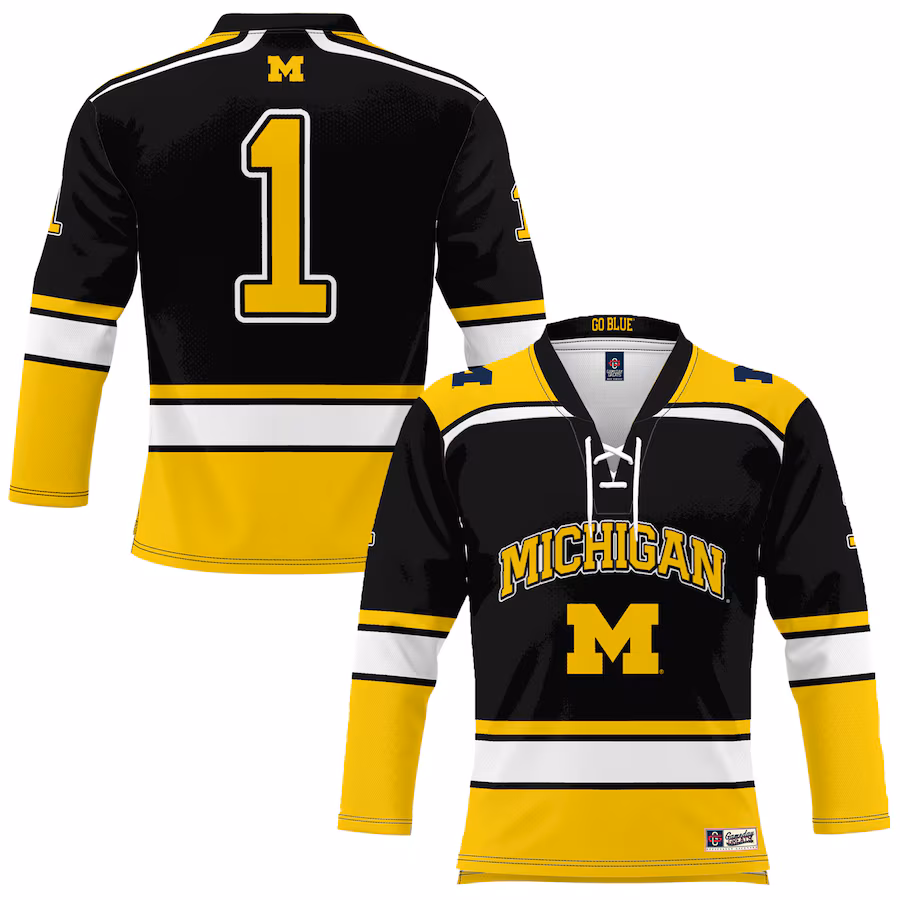 #1 Michigan Wolverines GameDay Greats Hockey Jersey - Black