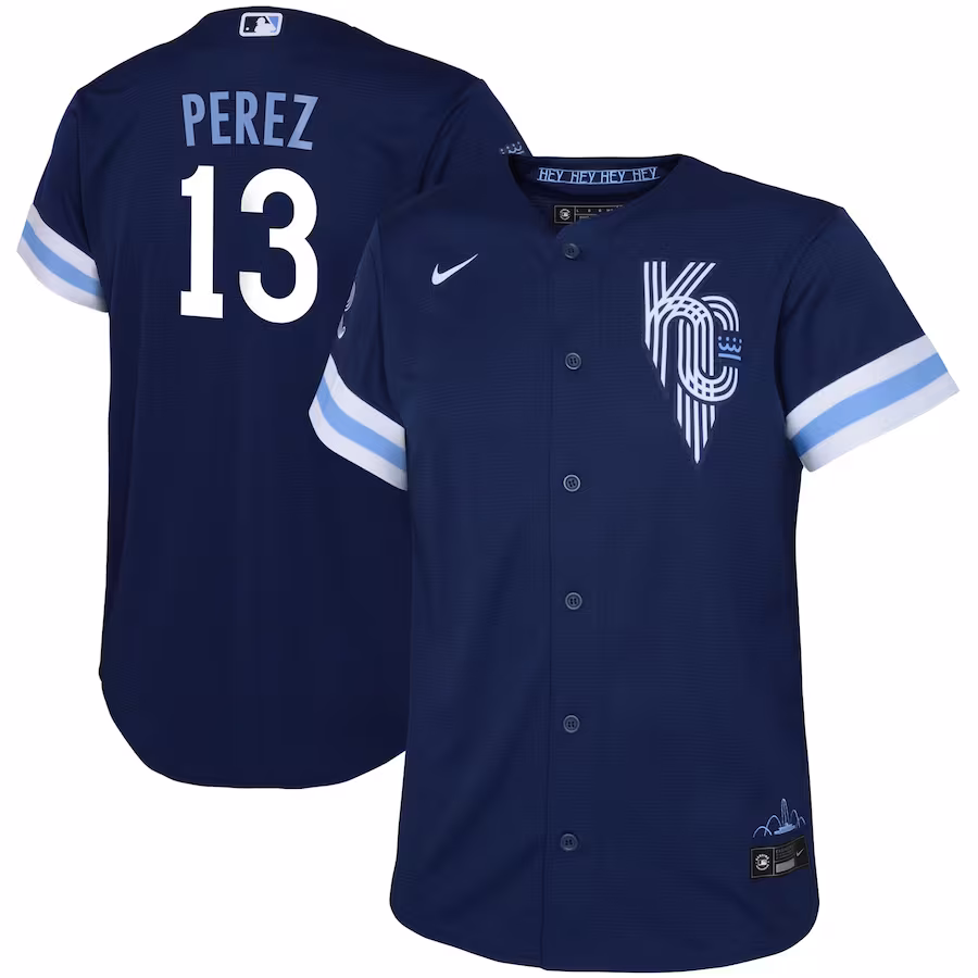 Toddler Kansas City Royals Salvador Perez Nike Navy City Connect Replica Player Jersey