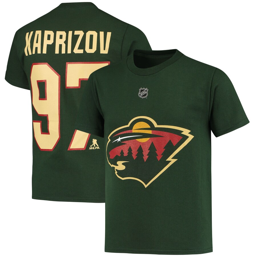 Youth Minnesota Wild Kirill Kaprizov Green Player Name & Number T-Shirt
