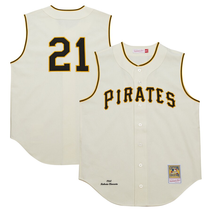 Men's Pittsburgh Pirates Roberto Clemente Mitchell & Ness Cream Cooperstown Collection 1960 Authentic Jersey