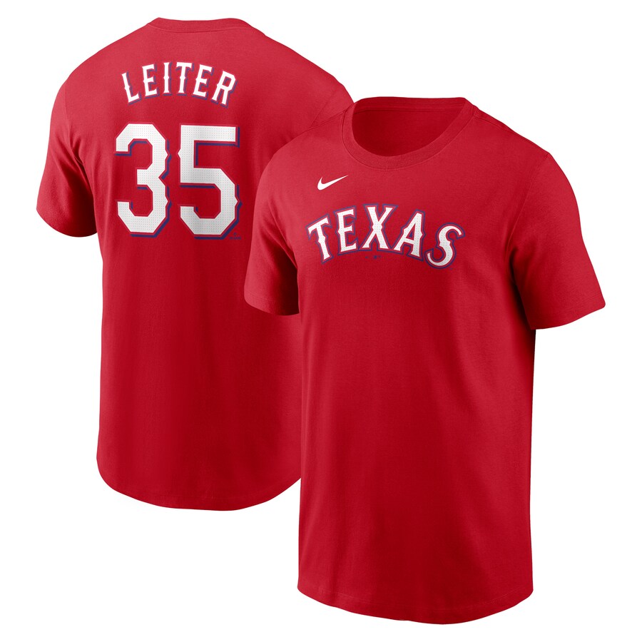 Men's Texas Rangers Jack Leiter Nike Red Fuse Name & Number T-Shirt