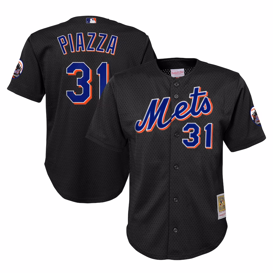 Youth New York Mets Mike Piazza Mitchell & Ness Black Cooperstown Collection Mesh Batting Practice Jersey