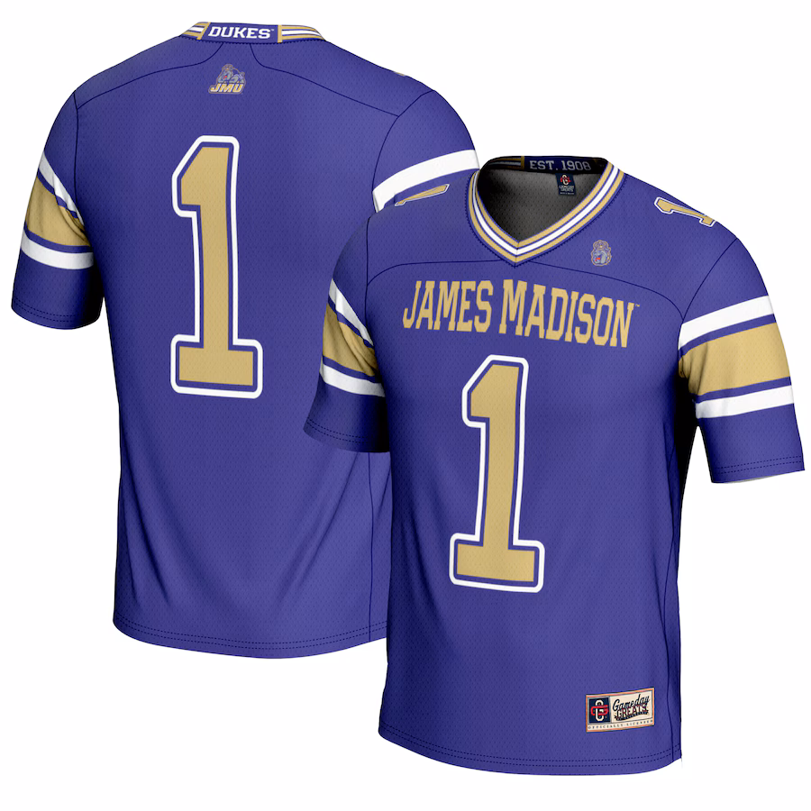 Youth GameDay Greats #1 Purple James Madison Dukes Endzone Football Jersey