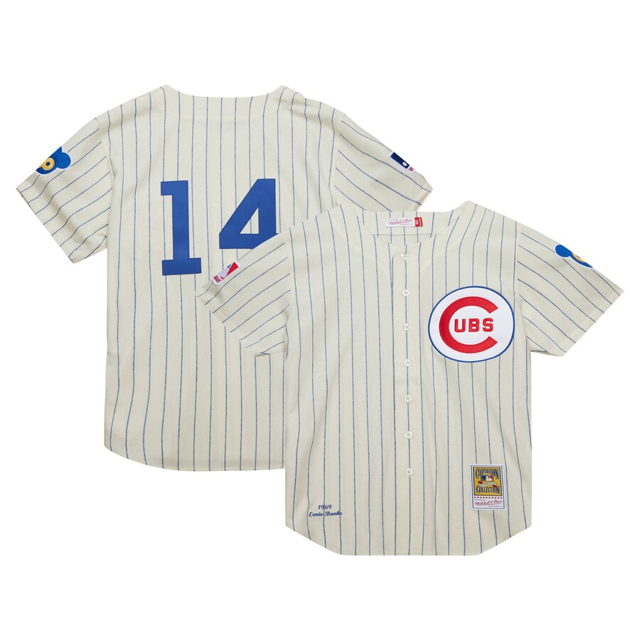 Men's Chicago Cubs Ernie Banks Mitchell & Ness Cream Cooperstown Collection 1969 Authentic Jersey