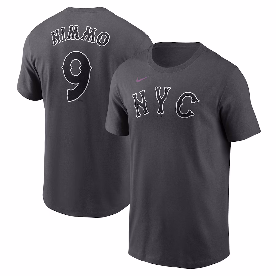 Men's New York Mets Brandon Nimmo Nike Charcoal 2024 City Connect Fuse Name & Number T-Shirt