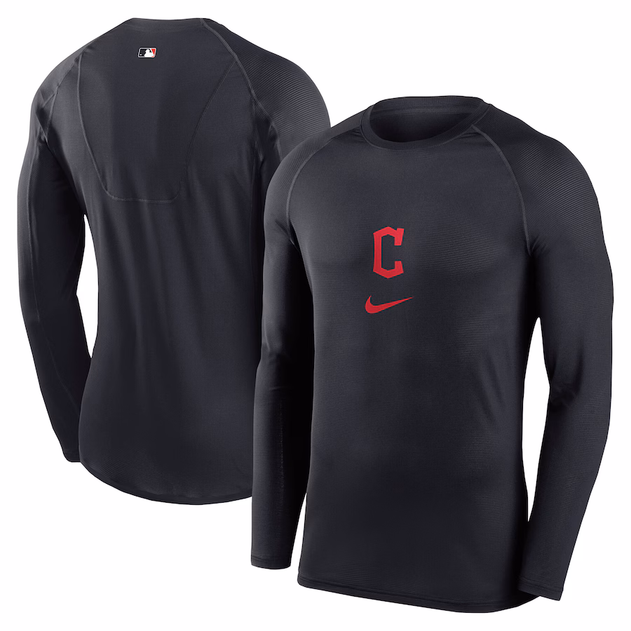 Men's Cleveland Guardians Nike Navy Base Layer Raglan Performance Long Sleeve T-Shirt
